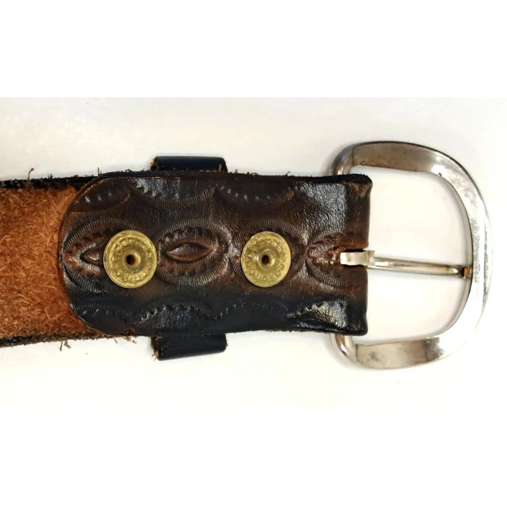 Vintage Tooled Leather Belt Bald Eagle KM627 Men's XL Patriotic‎ USA Biker Brown